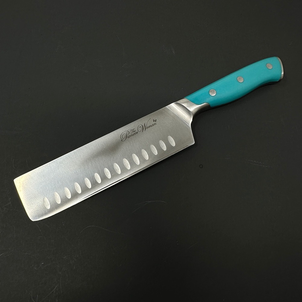Pioneer Woman Nakiri Knife Teal Handle Stainless Steel 6.5 Inch Blade Cleaver